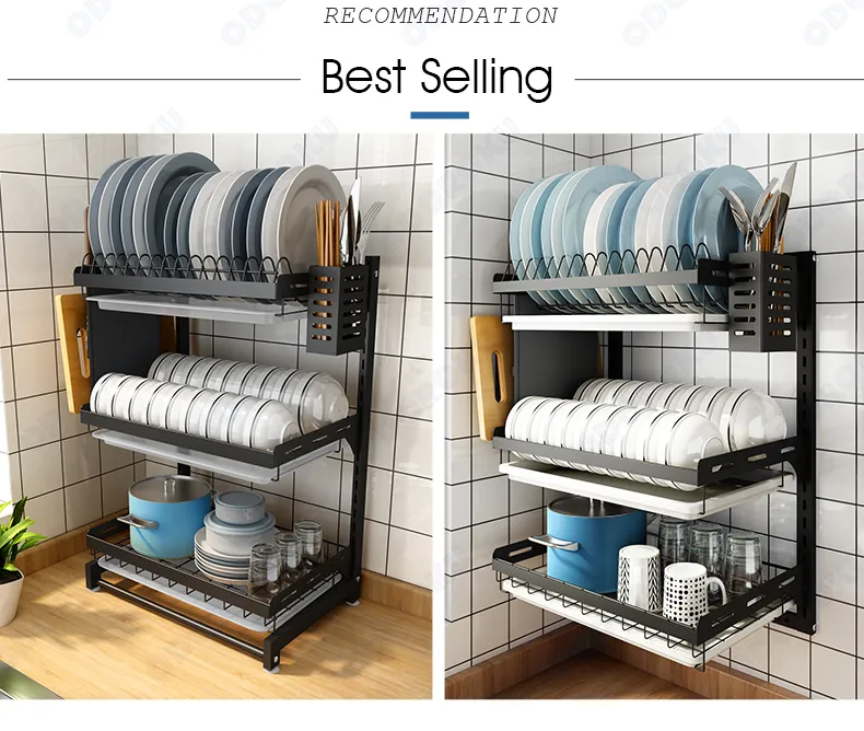 PUSDON Wall Mounted Dish Drying Rack, 3 Tier Stainless Steel Hanging Dish  Dra