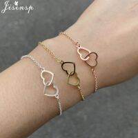 Double Heart Charm Bracelet Handmade Jewelry Stainless Steel Chain Star Round Plane Pendant Adjustable Bracelets Bridesmaid Gift