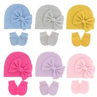 Baby Hat Gloves Set Newborn Protection Face Cotton Scratch Mittens Baby Double-layer Thick Winter Bow Hat Kids Hats 0-6 Months