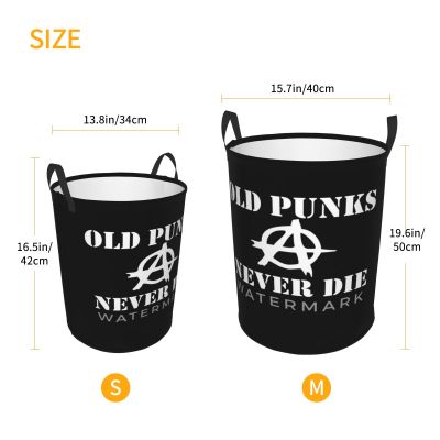 OLD PUNK ROCK Circular Hamper,ตะกร้าเก็บของพร้อมที่จับสองอัน BathroomsStorage Of Clothes