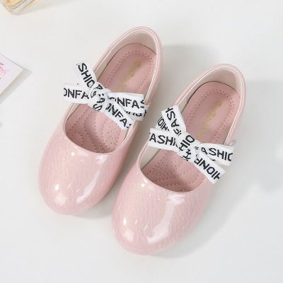 Girls Flat Shoes New Letters Ribbons Gold Children Shoes Princess Patent Leather Shoes for Girls Mary Jane Toddler Shoes