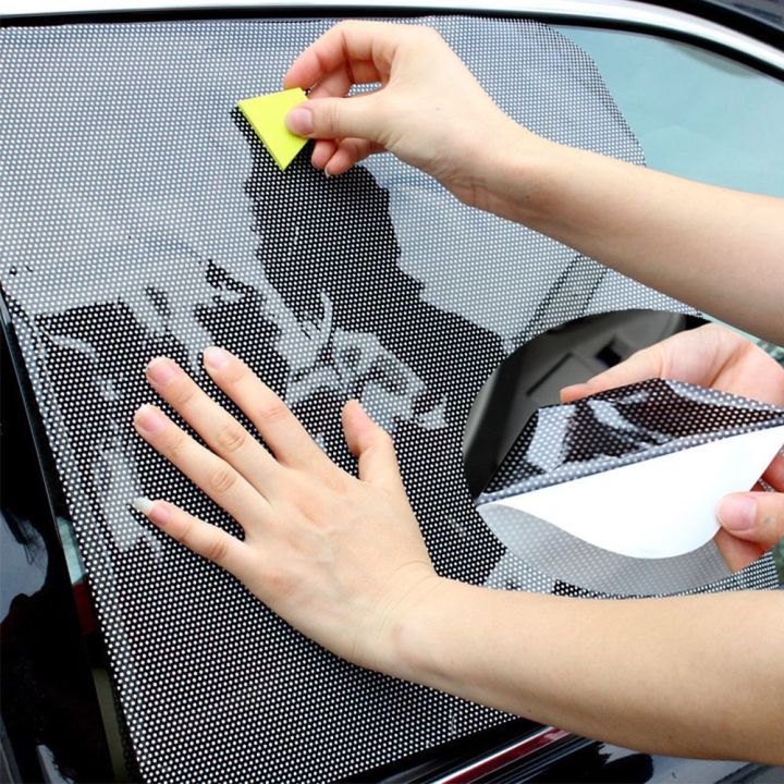 ฟิล์มกันแดดรถยนต์2pcs-สติกเกอร์บังแดดแบบดูดซับไฟฟ้าสถิตแผ่นบังแดดรถยนต์แผ่นกันความร้อนหน้าต่างด้านข้าง