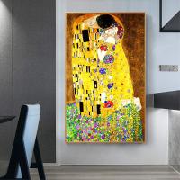 BLuvos โปสเตอร์ Gustav Klimt Kiss พิมพ์บนผ้าใบศิลปะบนผนังที่มีชื่อเสียงภาพวาดบนกำแพงภาพวาดที่สำหรับห้องนั่งเล่นการตกแต่งบ้าน50x7 0ซม. ไร้กรอบ