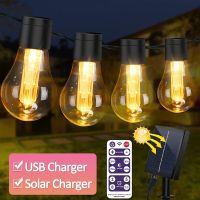 Solar String Lights Outdoor Waterproof LED USB Solar Powered Outdoor String Lights with Edison Bulbs Shatterproof Patio