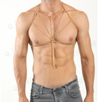 เซ็กซี่ Body Chain Harness Men Cool แฟชั่นโลหะ Punk สไตล์ไนท์คลับปาร์ตี้ Faux หนังเครื่องประดับ Accessories