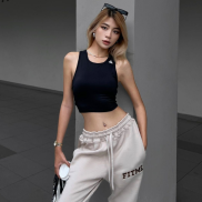 Set quần áo tập gym nữ Fitme áo bra thể thao Meta Đen quần jogger nỉ bông