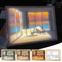 【YD】 Painting Table Lamp USB Atmosphere Night 3 Color Bedside Wood Window Photo