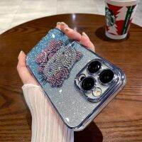 เคสซิลิโคนโทรศัพท์สีไล่ระดับสีประดับพลอยเทียมเป็นประกายสำหรับ iPhone 14 Pro Max 13 Pro Max เคสเพชรแวววาวน่ารัก3D สวัสดีคิตตี้สำหรับ iPhone 12 Pro ปกสูงสุด