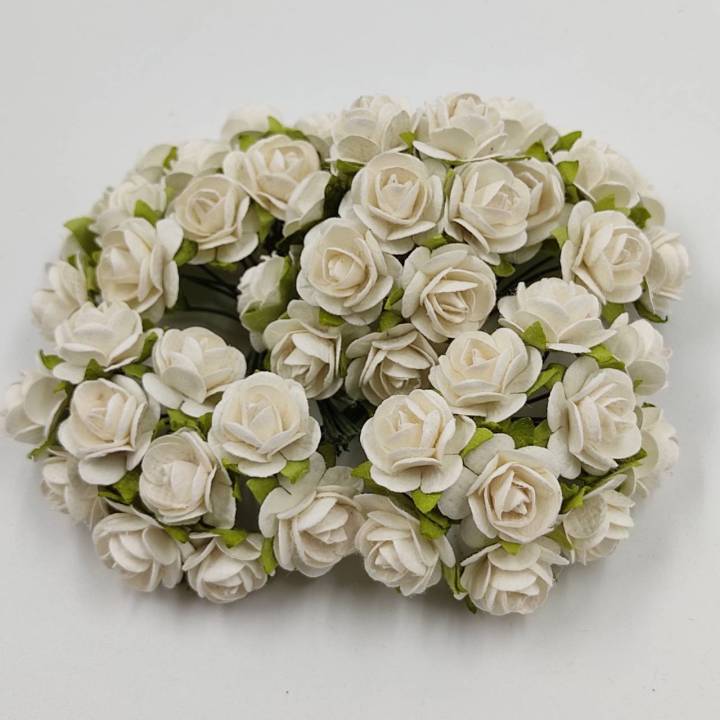 10-ดอก-ขาว-ดอกไม้กระดาษสา-ดอกไม้ประดิษฐ์-ดอกไม้กระดาษ-ดอกกุหลาบ-15-mm
