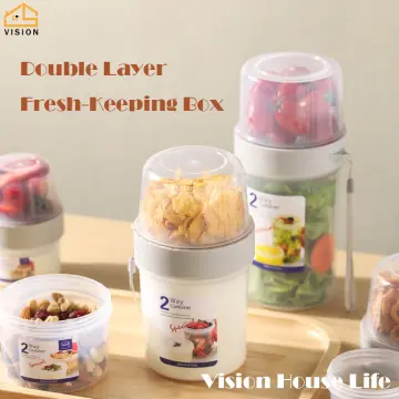 1pc Portable Double-layer Sealed Plastic Cup With Lid, Fruit Salad