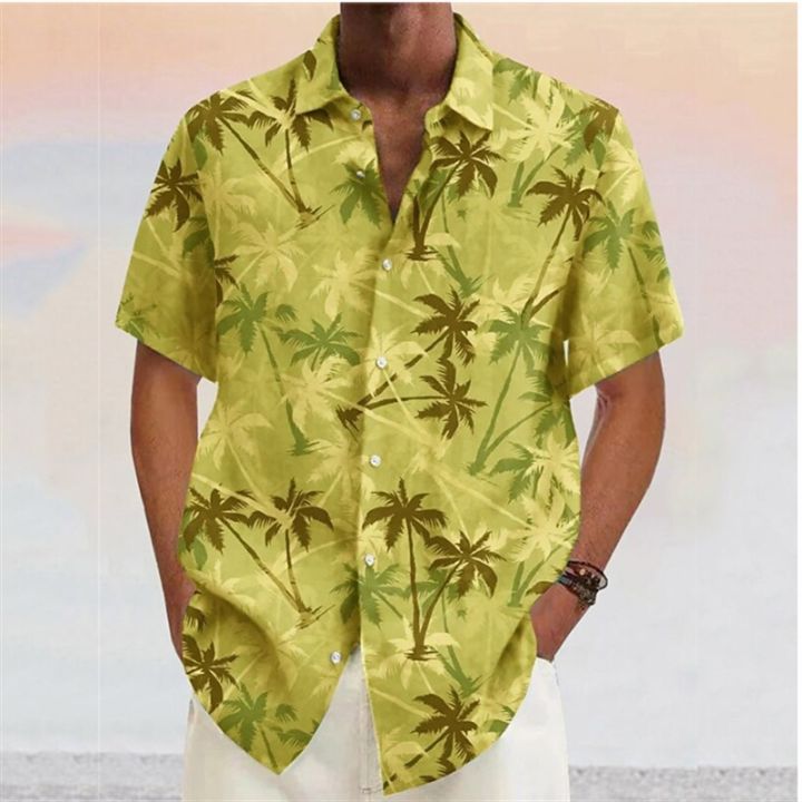 เสื้อมีปกพิมพ์ลายต้นมะพร้าวเสื้อเชิ้ตผู้ชาย7สี5xl-นุ่มลำลองนักออกแบบแฟชั่นแขนสั้นฮาวายสำหรับฤดูร้อน2023