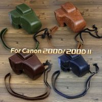 W8h6กระเป๋าหนังย้อนยุคสำหรับ Canon EOS 200D 200D I/eos (เลนส์18-55มม.) 200Dii 250D เคสป้องกันกล้อง PU พร้อมสายคล้องไหล่ฝาครอบและกระเป๋า