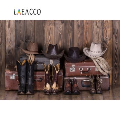 【Worth-Buy】 Laeacco หมวกคาวบอยตะวันตกกระเป๋าเดินทาง Usa กระดานไม้สำหรับเด็กพื้นหลังถ่ายภาพสวยงามฉากพื้นหลังสำหรับสตูดิโอถ่ายภาพ