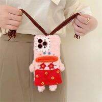 ตุ๊กตาถักเปียน่ารักสามารถใส่ได้กับ iPhone เคสโทรศัพท์กำมะหยี่14 Pro ตลกๆสำหรับผู้หญิง Iphone ปากไส้กรอกเด็กผู้หญิง