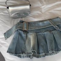 【CC】✿✴  Denim Skirts Pleated with Streetwear Hip Hop Y2k Fashion Slit Designed