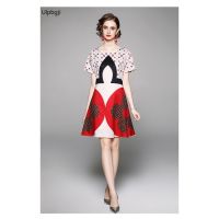 European and American Fashion All-Match Waist Slimming Positioning Printed Short Sleeve Dress