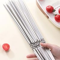 10pcs Bbq Utensils Steel Barbecue Sign Lamb Skewers Iron Sign Roasting Needle Flat Roasted Skewers Meat Brazier Tools Cooking Utensils