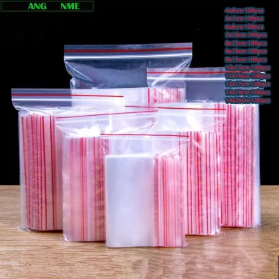 100pcs High Clear Small Plastic Gifts Jewelry Zip lock Bag Reclosable Nail Powder Hardware Bracelets Beads Spice Trial Pouches