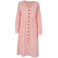 Women Fashion V Neck Long Sleeve Button Pocket Midi Dress Ladies Casual Holiday Solid Color Swing Sun Dress