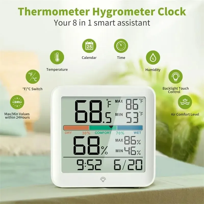 JJYY 1PC Room Thermometer Digital Indoor Hygrometer Humidity Meter, Room  Thermometer Temperature Monitor Humidity Gauge for Room Home Office with Air  Comfort,Backlight,Product does not include batteries