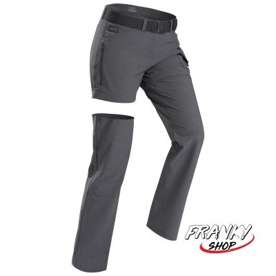 [พร้อมส่ง] กางเกงขายาวผู้หญิงสำหรับเทรคกิ้ง Womens Modular Travel Trekking Trousers TRAVEL 500 Grey