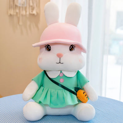 （HOT) ตุ๊กตากระต่ายตัวน้อยน่ารักตุ๊กตากระต่ายสีขาวตัวน้อยของเล่นยัดนุ่นหญิงนอนบนเตียงกอดตุ๊กตาหมอนของขวัญ