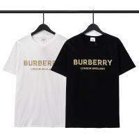 เสื้อยืดแฟชั่นผ้าฝ้าย Bur-Ber สำหรับผู้ชายและผู้หญิงที่มีตัวอักษรพิมพ์ลายตัวอักษรเสื้อทรงหลวมปกแขนสั้น + ป้าย