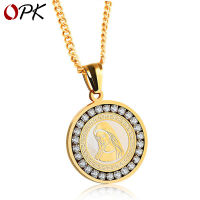 Foreign Trade Trend Jewelry Lady Of Guadalupe Round Titanium Steel Diamond-Studded Necklace Catholic Pendant