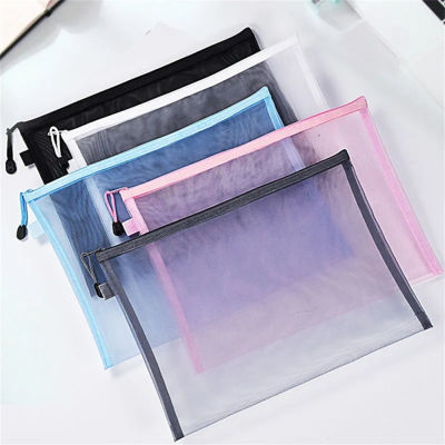 Transparent Zipper Bag Filing Products Office Student Pen Bag Nylon Mesh File Bag A4 Transparent Zipper Bag