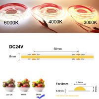 CRI แถบ COB แบบบางเฉียบ90 + 8มม.,แถบไฟ LED 320แท่งสีขาวเย็นอบอุ่นไฟ LED 24V แบบนุ่มยืดหยุ่นสำหรับไฟประดับ3000K 4000K 6000K