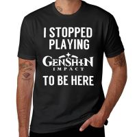 I Stopped Playing Genshin Impact To Be Here Funny Meme Design T-Shirt T-Shirts Man Short Sleeve Tee Mens T Shirt Graphic