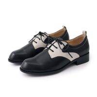 Mona Flying Women‘s Genuine Leather Oxfords Derby Comfort Handmade Vintage Casual Lace-up Shoe Black and White Flats FLX20-8