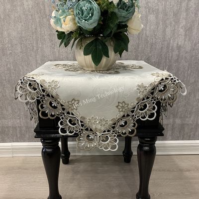 White Table cloth Square Tablecloth Luxury Embroidery Lace Dining Table Cover Table Juppe Flower Elegant TableCloths Towels