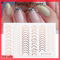 Family Flower Flash Sale สติ๊กเกอร์3D ติดเล็บแบบทำมือลายทางโลหะสีโรสโกลด์