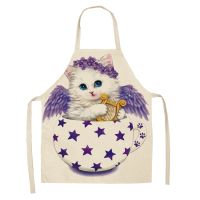 Cute Panda Print Kitchen Apron Female Cat Sleeveless Linen Apron Bib Adult Home Home Cleaning Baking Cooking Accessories 68x55cm Aprons