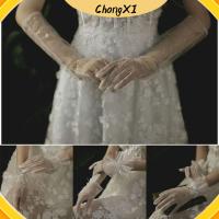 CHONGXI 1 Pair อุปกรณ์คอสเพลย์ปาร์ตี้ ชุดเดรสปาร์ตี้ ตกแต่งงานพรอมตอนเย็น ถุงมือเจ้าสาวแต่งงาน ถุงมือชุดเจ้าสาวแบบสวม ถุงมือลายลูกไม้ ถุงมือขี่จักรยาน