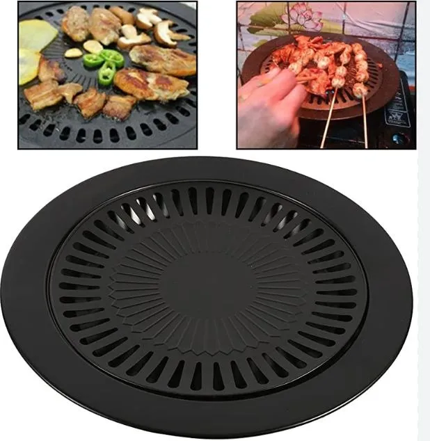 13 Inch Korean BBQ Grill Multifunctional Charcoal Barbecue Grill Round  Camping Grill Tabletop Smoker Grill Grilled Net & Tray for Courtyard Picnic  Beach BBQ 