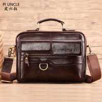 PIUNCLE Brand Genuine Leather Mens Top-handle Bag Small Briefcase Vintage Cowhide Shoulder Messenger Bag For Men Cross Body Bags Computer Document Bag Multi Pocket Handbags For Man Shoulder Messenger Bags For Male Sling Bag For Men Soft Large Capacity