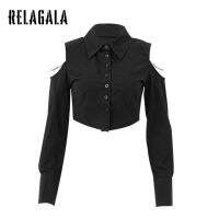 ❆✁◎ RelaGala Womens Chain Embellished Lapel Breasted Cardigan Long Sleeve Shirt