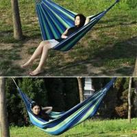 กลางแจ้ง เปลญวน 1pc Portable Hammock Outdoor Hammock Garden Sports Home Travel Camping Swing Canvas Stripe Hang Bed Hammock Red, Blue 190 x 80cm