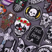 Punk SKull Patch Coffin Sticker Iron On Patches For Clothing Thermoadhesive Patches Horror Letter Embroidered Patches On Clothes