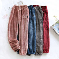 2022 Fall Winter Pants Bottoms For Couples Warm Thick Coral Fleece Sleep Pants Soft Pajamas For Men Women Plus Velvet Trousers