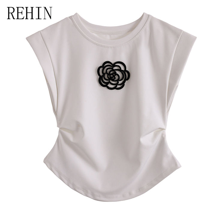 rehin-เสื้อยืดลายดอกคาเมลเลียสำหรับผู้หญิง-เสื้อแขนเสื้อแบบมีปีกสไตล์ใหม่2023รัดเอวลดขนาด