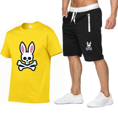 Outdoor Sports Jogging Short-sleeved Suit Ghost Rabbit Print Cotton Mens T-shirt + Shorts Summer Casual Suit Women T-shirt