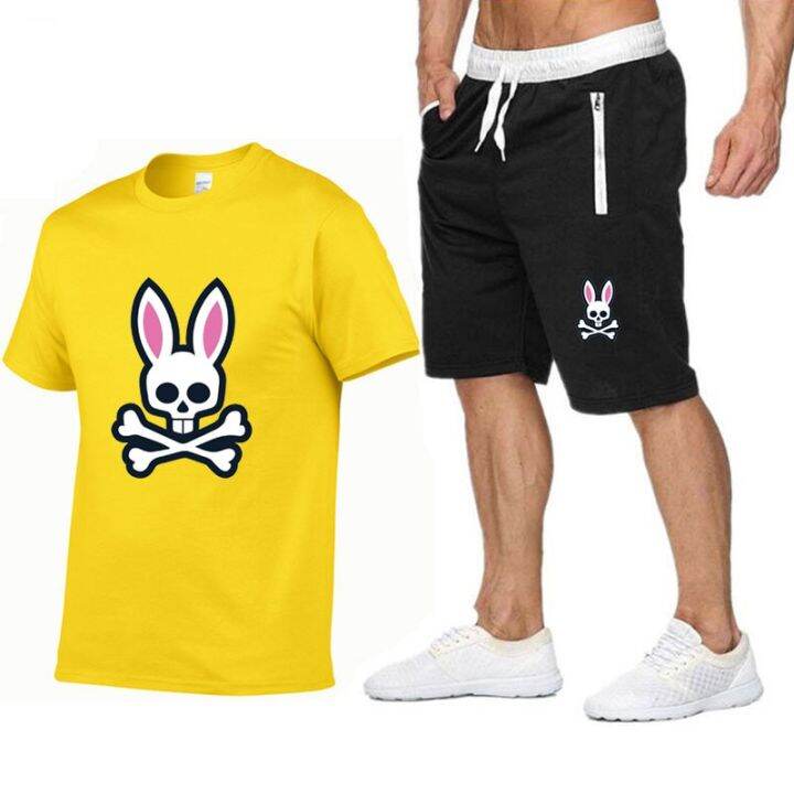 outdoor-sports-jogging-short-sleeved-suit-ghost-rabbit-print-cotton-mens-t-shirt-shorts-summer-casual-suit-women-t-shirt