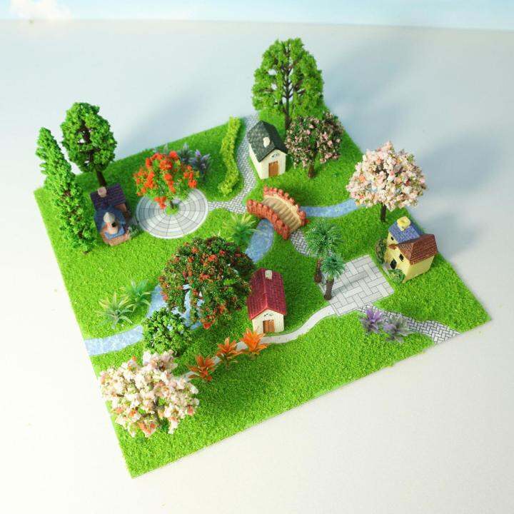 WDClever Mini Miniature Landscape Model Mixed Trees Bridge Plants for