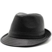 Brand Simple Jazz Caps Men PU Leather Fedoras Hat For Male Autumn Winter Retro Bowler Hats Vintage Black Panama Cap