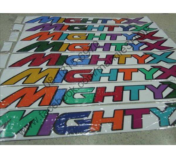 สติ๊กเกอร์งานตัดคอมพิวเตอร์-ติดแก้มท้ายรถ-toyota-hilux-mightyx-คำว่า-mighty-x-ติดรถ-sticker-โตโยต้า-ไมตี้เอ๊กซ์-mighty-หลายสี-สีสุ่ม-สวย-งานดี-หายาก