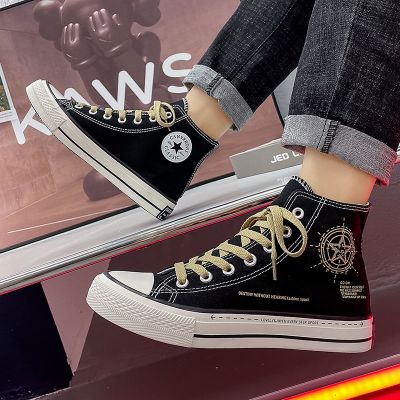🏅 Autumn mens shoes high-top canvas shoes youth trend all-match black sports casual sneakers thick-soled non-slip summer