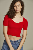 f.fashion เสื้อสเวตเตอร์ครอป ผู้หญิง สีแดง | Crop Top Sweater | 5857